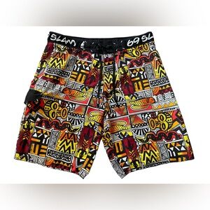 69 Slam Men’s Tropical Hawaiian Tribal Coastal Island Beach Swim Board Shorts